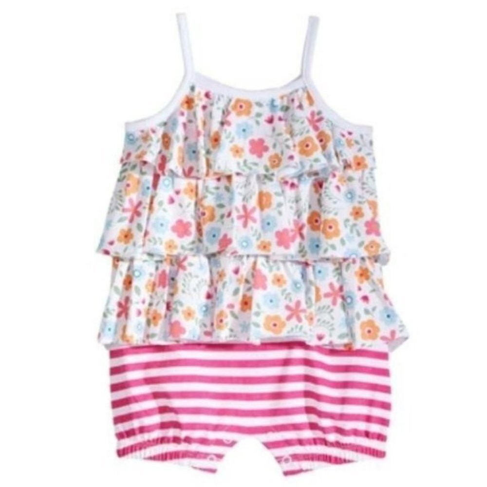 First Impressions Girls Floral Striped Romper 0-3M